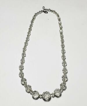 Art Deco Faceted Crystal Graduated Bead Necklace With 14k White Gold Clasp 18"